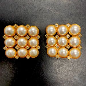 Pearl and diamond clip on earrings